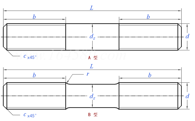 等长双头螺栓结构图纸